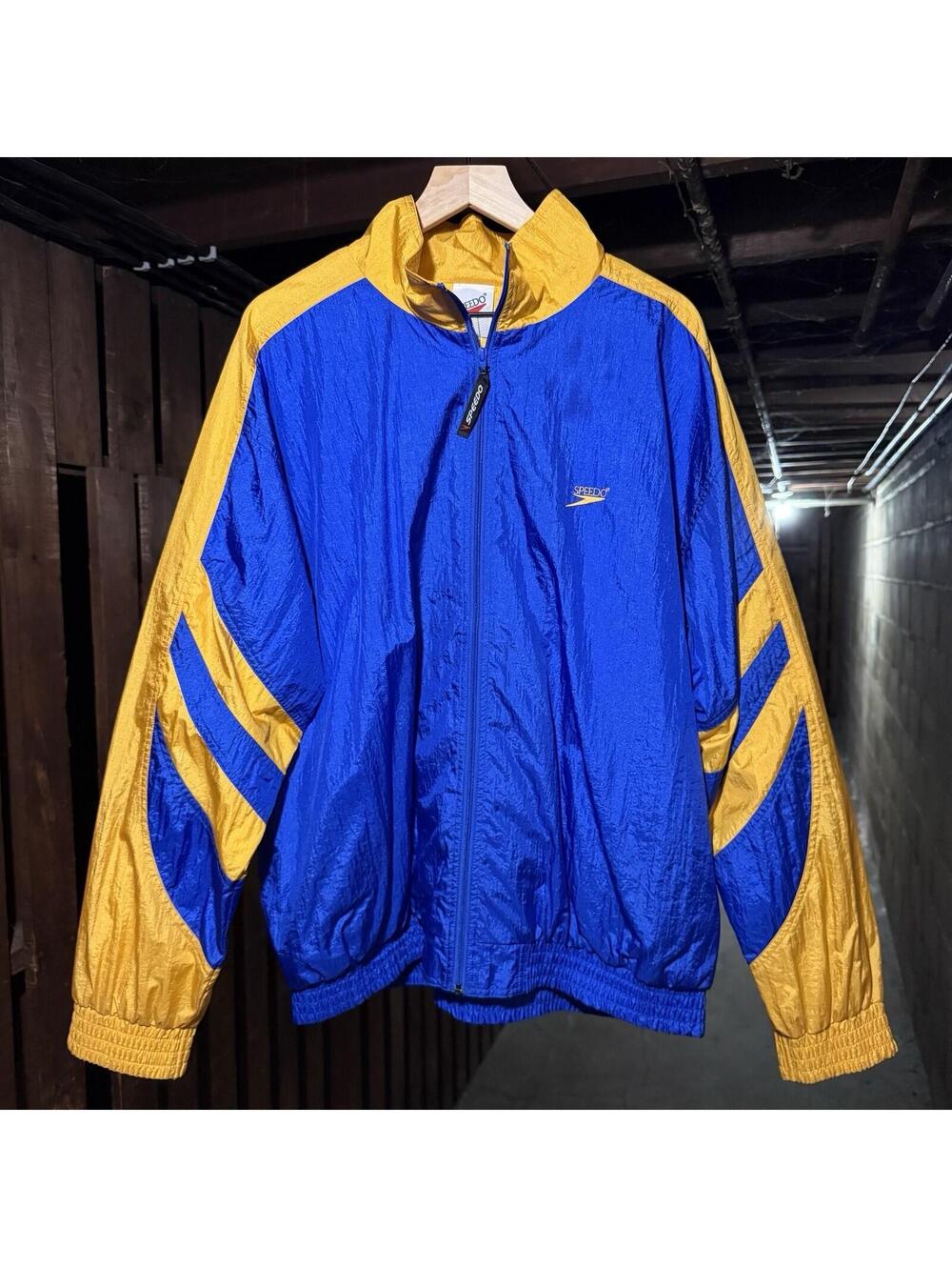 Vintage Speedo Windbreaker Jacket Blue Yellow 90s Made In Hong Kong Mens L